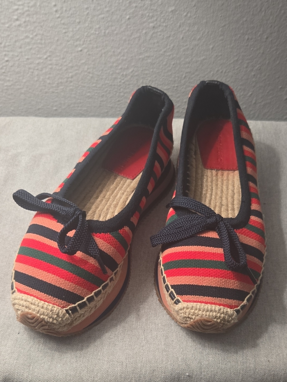 Tory Burch Striped Canvas Espadrilles in Coral, Navy & Green, 7